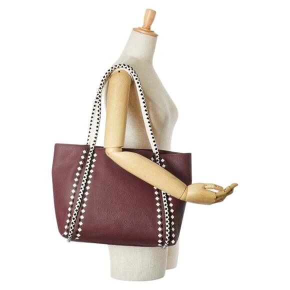 Kate Spade handbag tote bag in wine red, white, and black leather for women. - Picture 9 of 9